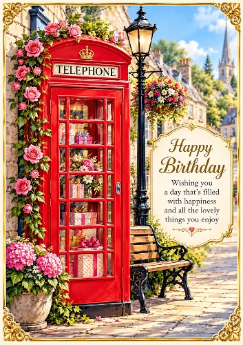Vintage Red Telephone Box Birthday A4 Portrait Card Topper