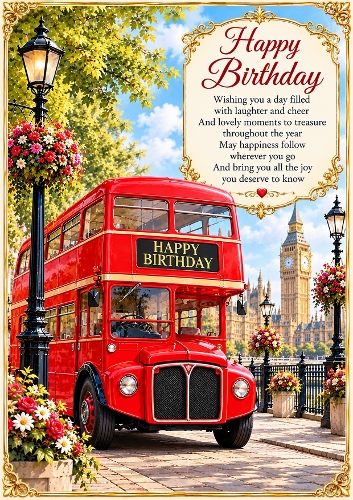 Vintage Red Bus Birthday A4 Portrait Card Topper