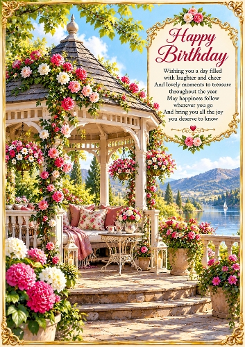 Garden Gazebo Birthday A4 Portrait Card Topper
