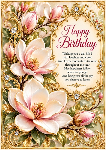 Magnolia Gold Filigree Birthday A4 Portrait Card Topper