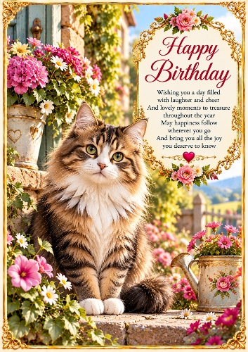 Cat Birthday A4 Portrait Card Topper