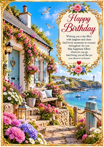 Coastal Cottage Birthday A4 Portrait Card Topper