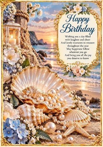 Shell And Pearl Birthday A4 Portrait Card Topper