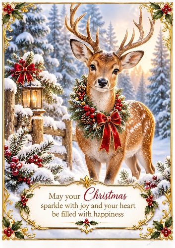Christmas Deer A4 Portrait Christmas Card Topper