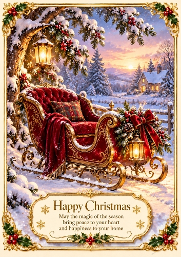 Sleigh In The Snow A4 Portrait Christmas Card Topper