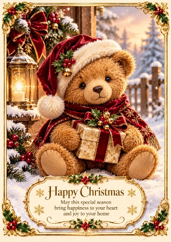 Christmas Teddy Bear A4 Portrait Christmas Card Topper