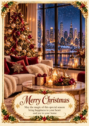 Modern Christmas Apartment A4 Portrait Christmas Card Topper