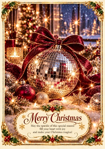 Christmas Disco Ball A4 Portrait Christmas Card Topper