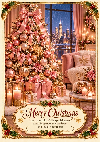 Pink Christmas A4 Portrait Christmas Card Topper