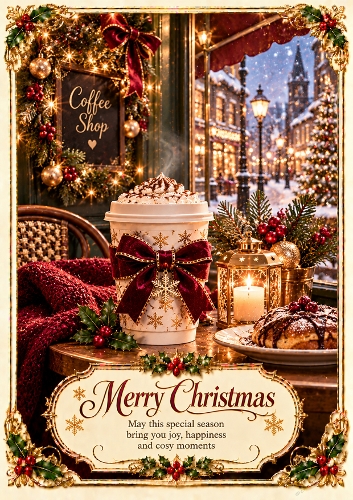 Christmas Coffee Shop A4 Portrait Christmas Card Topper