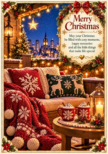 Knitted Christmas Rooftop Party A4 Portrait Christmas Card Topper