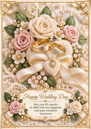 Knitted Wedding Rings A4 Portrait Wedding Day Card Topper