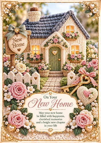 Knitted New Home A4 Portrait Card Topper