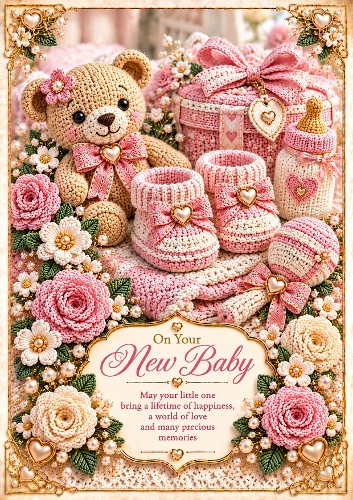  Knitted New Baby Girl A4 Portrait Card Topper