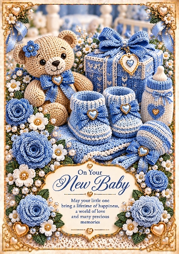  Knitted New Baby Boy A4 Portrait Card Topper A4 Portrait Card Topper