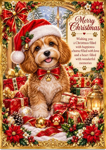 Santa Paws A4 Portrait Christmas Card Topper