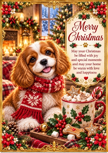 Cosy Christmas Dog  A4 Portrait Christmas Card Topper