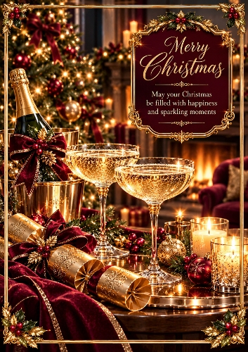 Christmas Champagne Evening  A4 Portrait Christmas Card Topper
