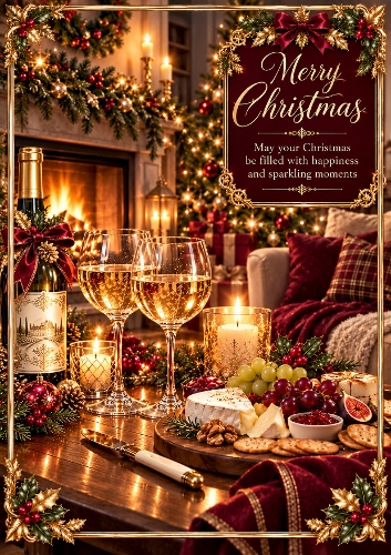  Cosy Christmas Wine A4 Portrait Christmas Card Topper