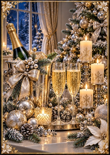 Silver & Champagne Christmas A4 Portrait Christmas Card Topper