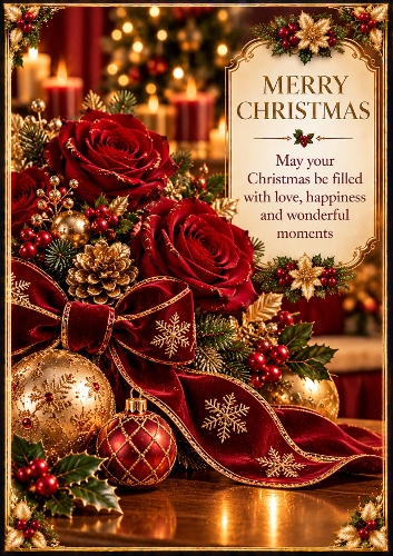 Deep Red Roses A4 Portrait Christmas Card Topper