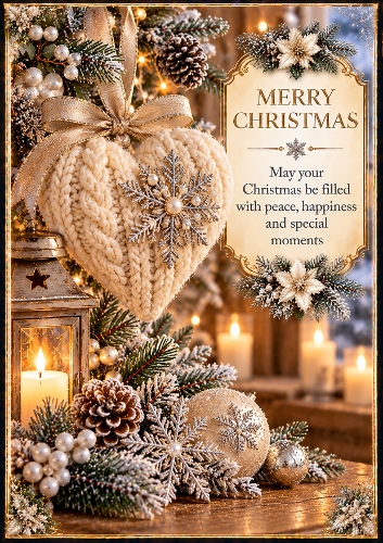 Christmas Knitted Heart A4 Portrait Christmas Card Topper