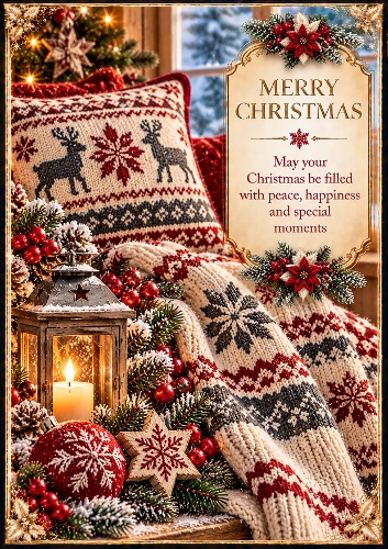 Knitted Nordic Christmas A4 Portrait Christmas Card Topper