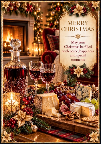 Christmas Port & Cheese A4 Portrait Christmas Card Topper