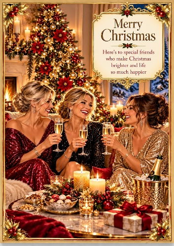 Girls Christmas night A4 Portrait Christmas Card Topper