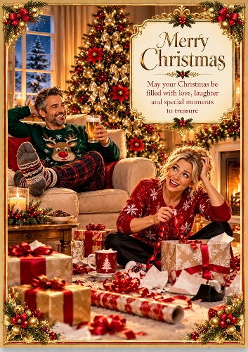 Funny Couple Christmas A4 Portrait Christmas Card Topper