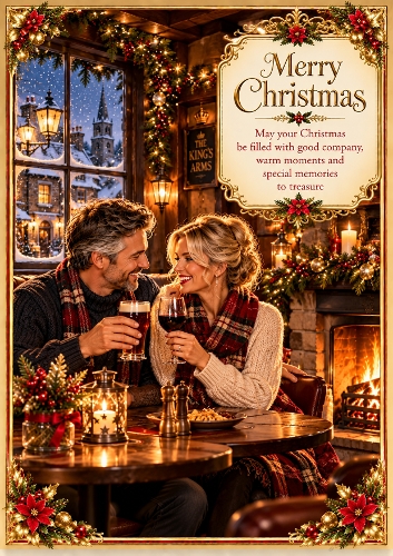Winter pub scene A4 Portrait Christmas Card Topper