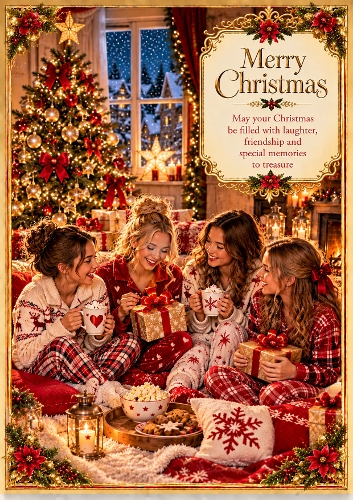 Friends Christmas Sleepover A4 Portrait Christmas Card Topper