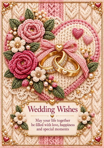 Knitted Wedding Wishes A4 Portrait Birthday Card Topper
