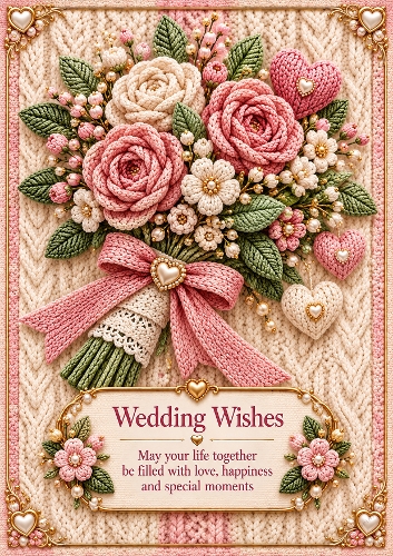 Knitted Wedding Bouquet A4 Portrait Birthday Card Topper