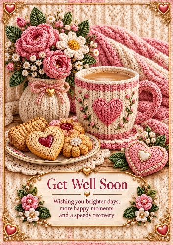 Knitted Get Well Tea  A4 Portrait Card Topper
