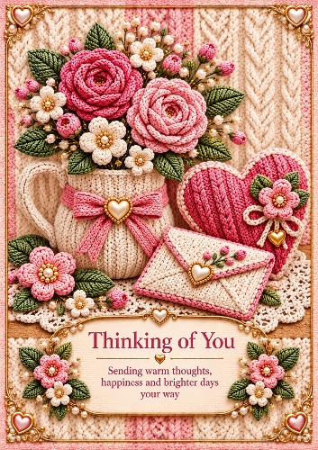  Knitted Thinking of You A4 Portrait Card Topper