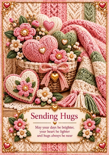 Knitted Sending Hugs A4 Portrait Card Topper