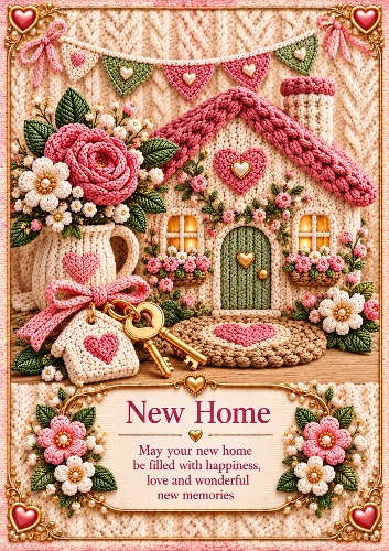 Knitted New Home A4 Portrait Card Topper