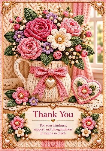 Knitted Thank You Flowers A4 Portrait Card Topper
