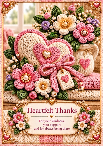 Knitted Heartfelt Thanks A4 Portrait Card Topper