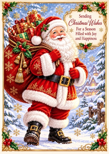 Santa with a Sack of Gifts A4 Portrait Christmas Card Topper