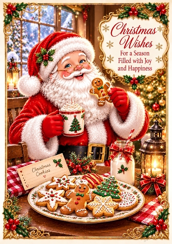 Santa & Festive Cookies A4 Portrait Christmas Card Topper
