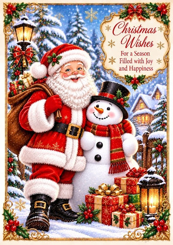 Santa & Snowman A4 Portrait Christmas Card Topper