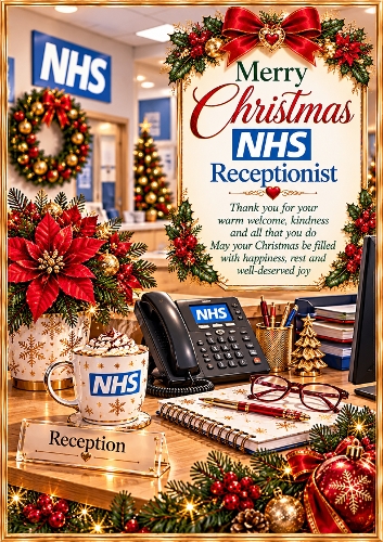 Christmas NHS Receptionist A4 Portrait Christmas Card Topper