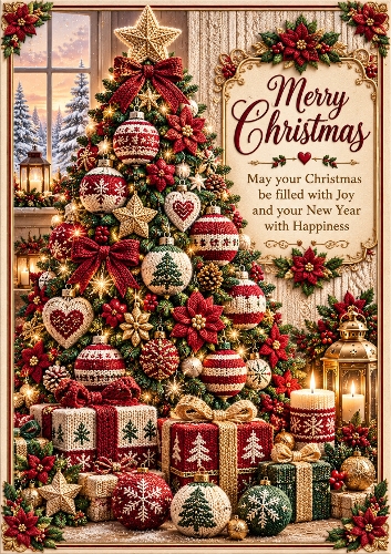 Knitted Christmas Tree A4 Portrait Christmas Card Topper