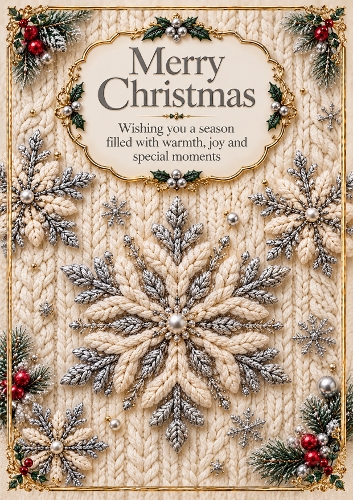 Knitted Snowflakes A4 Portrait Christmas Card Topper
