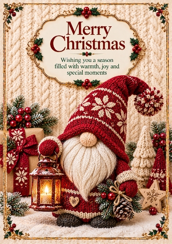 Knitted Christmas Gnome A4 Portrait Christmas Card Topper