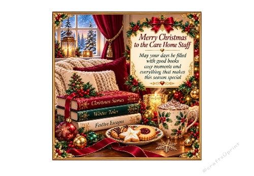 Request Christmas Book Club. 7 X 7 Inch Card Topper