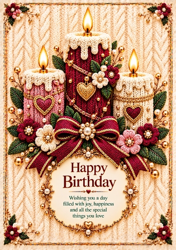 Knitted Birthday Candles A4 Portrait Birthday Card Topper