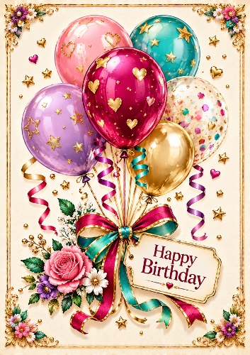 Colourful Birthday Balloons A4 Portrait Birthday Card Topper